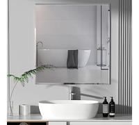 Warmiehomy Frameless Bathroom Mirror Rectangle Adhesive or Hanging Wall Mirror 2 in 1 with Bevelled Edge for Bathroom Bedroom Living Room(50 x 60 cm)