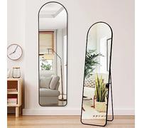 Warmiehomy Free Standing Full Length Mirror, 150x50cm Large Arched Hanging or Leaning, Long Floor Mirror with Black Aluminum Alloy Frame for Living Room or Bedroom