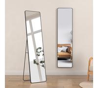 Warmiehomy Full Length Mirror, 147x37cm Large Wall Mounted or Free Standing Leaning Mirror with Black Metal Frame for Living Room or Bedroom