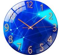 Warmiehomy Glass Wall Clock Kitchen Clock 12 Inch Wall Clock Modern Geometry Pattern Silent Small Wall Clock Frameless Wall Clocks for Living Room Kitchen Bedroom