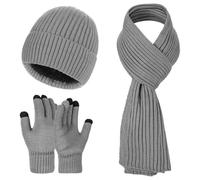 Warmiehomy Hat Gloves Scarf Set for Men Gentlemen Soft Warm Knitted Beanie Cap Long Scarf Touch Screen Gloves 3 in 1 Winter Thick Set for Outdoor