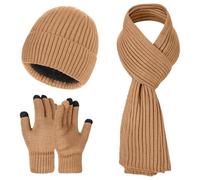 Warmiehomy Hat Gloves Scarf Set for Men Gentlemen Soft Warm Knitted Beanie Cap Long Scarf Touch Screen Gloves 3 in 1 Winter Thick Set for Outdoor