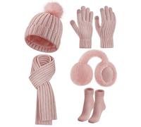 Warmiehomy Hat Gloves Scarf Set for Women Ladies Soft Warm Knitted Beanie Cap Long Scarf Gloves 3 in 1 Winter Thick Set for Outdoors Walking Shopping Skiing Fishing Camping