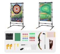 Warmiehomy Kids Golf Game Set, Double-Sided Sticky Golf Darts Practice Mat with Stand, 12 Sticky Balls, 1 Golf Club, 10 Darts, 2 Axe and Archery Set, Indoor Outdoor Golf Toy, Birthday