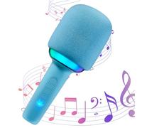 Warmiehomy Kids Microphones Portable Karaoke Microphone for Girls Variable Sound for Kids with LED Lights Wireless Bluetooth Microphone Speaker Home KTV Singing Player Girls Boys Gifts Blue