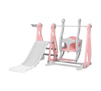 Warmiehomy Kids Slide Polar Bear Flat Beam 3-In-1, Multi - Function Baby Swing And Slide Set, Toddler Slide With Basketball Hoop Indoor And Outdoor Playground For Children Age 1-3 Pink 152x115x108cm