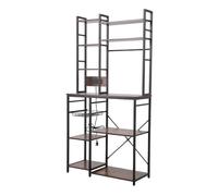 Warmiehomy Kitchen Bakers Rack Storage with Power Outlet 7 Tier Industrial Kitchen Storage Microwave Stand Coffee Station Cabinet Bakers Rack for Coffee Pots and Pans 91.5x 37x183cm（Rustic Brown）