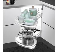 Warmiehomy Kitchen Pull Out Shelf Organiser for Cupboard Revolving Corner Pullout Organizer for 900mm-1000mm Cabinet White (Open Left)