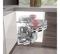 Warmiehomy Kitchen Pull Out Shelf Organiser for Cupboard Revolving Corner Pullout Organizer for 900mm-1000mm Cabinet White (Open Right)