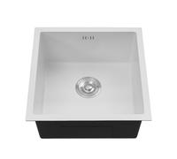 Warmiehomy Kitchen Sink 304 Stainless Steel Sink 44x44x21cm Single Bowl Sinks with Drainer Kit Undermount and Topmount Small Sinks for Kitchen, Bar, Campervan