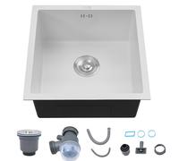 Warmiehomy Kitchen Sink 304 Stainless Steel Sink 44x44x21cm Single Bowl Sinks with Drainer Kit Undermount and Topmount Small Sinks for Kitchen, Bar, Campervan