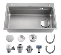 Warmiehomy Kitchen Sink 304 Stainless Steel Sink 75 x 48 x 22 cm Nano Single Bowl Kitchen Sinks with 3 Holes Drainer Kit for Bar, Campervan