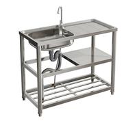 Warmiehomy Kitchen Sink Unit 3 Tier Free Standing Sink with Storage Shelf Stainless Steel Single Bowl Commercial Sinks Outdoor Camping Washbasin with Drainer Kit, 98x45.5x80cm