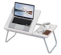 Warmiehomy Laptop Table, Foldable Laptop Bed Table, Five Adjustable Angles Laptop Desk with Cup Holder, Laptop Tray with Legs for Bed Sofa Breakfast Work Study Reading, White