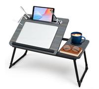 Warmiehomy Laptop Table with USB Ports, Adjustable Angles Laptop Desk with Cup Holder&Tablet Slot&Pen Slots, Laptop Tray with Legs on Bed or Sofa for Working/Reading, Black