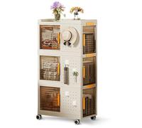 Warmiehomy Large Storage Boxes with Lids 64L*3 Tier Plastic Stackable Storage Drawers Boxes with Unique Pegboard Hooks, Foldable Collapsible Lidded Bins for Office Home Organisation