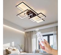 Warmiehomy LED Ceiling Light Dimmable,60W Modern Ceiling Lighting with Remote Control,Black Square 4 Lights Living Room Ceiling Lights for Bedroom Kitchen Dining Room,90x60CM,3000-6500K