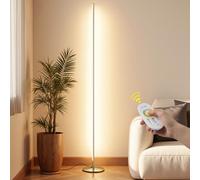Warmiehomy LED Floor Lamp, 147cm Minimalist Corner Floor Lamp, 3000K-6000K Dimmable LED Night Light with Foot Switch&Remote Control, Stepless Dimming Floor Light for Living Room, Reading Room, Gold
