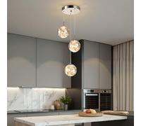 Warmiehomy LED Staircase Long Chandelier 3 Lights,Dimmable Pendant Light Fixtures Glass Balls,Modern Hanging Ceiling Lights for Villa Living Room Foyer,Gray