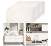 Warmiehomy Marble Tile Stickers 60x30cm 10Pcs Thicken Self Adhesive Wall Tiles Waterproof,Peel and Stick on Vinyl Marble Tiles for Living Room Bedroom Bathroom Kitchen Splashback,Beige Grey Line