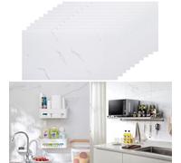 Warmiehomy Marble Tile Stickers 60x30cm 10Pcs Thicken Self Adhesive Wall Tiles Waterproof,Peel and Stick on Vinyl Floor Wall Tiles for Bedroom Bathroom Living Room Kitchen Splashback,Elegant White