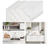 Warmiehomy Marble Tile Stickers 60x30cm 10Pcs Thicken Self Adhesive Wall Tiles Waterproof,Peel and Stick on Vinyl Marble Tiles for Living Room Bedroom Bathroom Kitchen Splashback,Beige Green Line