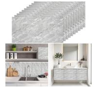 Warmiehomy Marble Tiles 60x30cm 10Pcs Thicken Self Adhesive Wall Tiles Waterproof,Peel and Stick on Vinyl Tiles for Living Room Bedroom Bathroom Kitchen Splashback,Pale Earl Grey