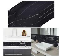 Warmiehomy Marble Tiles 60x30cm 30Pcs Thicken Self Adhesive Wall Tiles Waterproof,Peel and Stick on Vinyl Tiles for Living Room Bedroom Bathroom Kitchen Splashback,Black and White Root