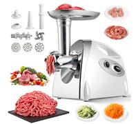 Warmiehomy Meat Grinder Electric, 2800W Meat Mincer with 3 Stainless Steel Grinding Plates, Food Mincer Machine, Household Sausage Meat Patty Maker, Reverse Function, Plastic Housing(White)