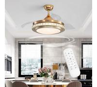 Warmiehomy Modern Ceiling Fan Lamps with Retractable Fan,42 Inch Bedroom Fan Light Ceiling with Remote Control,36w Quiet LED Ceiling Fan with Crystal 3 Colour Changing Invisible Fan