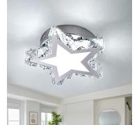 Warmiehomy Modern Crystal Ceiling Light,18cm Living Room LED Ceiling Lighting,6000K Cool White Light,20W Industrial Chandeliers Ceiling Light for Kitchen Hallway Dining Room Bedroom,Chrome