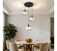 Warmiehomy Modern Crystal Chandelier 3 Lights, Hanging Lights Adjustable Height, E27 Pendant Ceiling Light for Kitchen Island, Living Room, Bedroom, Hallway,Square,D30*H120cm(Black)