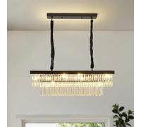 Warmiehomy Modern Crystal Chandelier Lighting,8 Lights Chandeliers Pendant Light Fixtures with E14 Base,Black Sqaure Crystal Celing Lights for Bedroom Living Room Hallway,80cm x 85cm