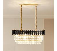 Warmiehomy Modern Crystal Chandeliers 3 Tiers, Chandeliers Ceiling Light Adjustable Hanging Chain, Oval Crystal Lights for Living Room, Bedroom, E14x8 Lights, L80*H32cm (Black and Gold)