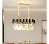 Warmiehomy Modern Crystal Chandeliers 3 Tiers, Chandeliers Ceiling Light Adjustable Hanging Chain, Oval Crystal Lights for Living Room, Bedroom, E14x8 Lights, L100*H32cm (Black and Gold)