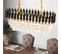 Warmiehomy Modern Crystal Chandeliers 3 Tiers, Chandeliers Ceiling Light Adjustable Hanging Chain, Oval Crystal Pendant Lights for Living Room, Bedroom, E14x8 Lights, L100*H32cm (Black and Gold)