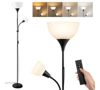Warmiehomy Modern Metal Mother and Child Floor Lamp with Reading Lamp, Dimmable Floor Lamp with Remote & Button Control, Uplighter Tall Standing Lamp with Adjustable Heads for Living Room, Black