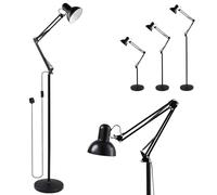 Warmiehomy Modern Reading Floor Lamp, Vintage Floor Standing Reading Lamp, Standing Floor lamp, E27 Bulb Base, Metal Swing Arm Floor Light for Bedroom, Living Room Library Office Standard Lamp, Black