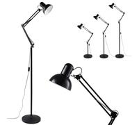 Warmiehomy Modern Reading Floor Lamp, Vintage Floor Standing Reading Lamp, Standing Floor lamp, E27 Bulb Base, Metal Swing Arm Floor Light for Bedroom, Living Room Library Office Standard Lamp, Black