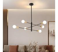 Warmiehomy Modern Sputnik Chandelier 6 Lights,Adjustable Vintage Sputnik Ceiling Light,E27 Semi Flush Mount Ceiling Light for Kitchen,Dining Room,Living Room,Bedroom,80x72cm,Black+Gold