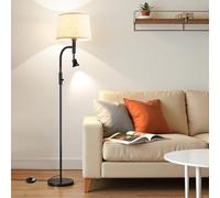 Warmiehomy Mother and Child Floor Lamp, Standard Lamps, Linen Shade Floor Lights with Adjustable Side Light, Eye Caring Reading Lamp, Arc Standing Lights for Living Rooms, Bedrooms, Modern Pole Light