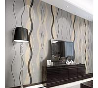Warmiehomy Non-Woven Wallpaper 53cm x 10m Modern Wavy Stripe Flocking 3D Wallpapers Backdrop Decking for Living Room Bedroom