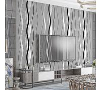 Warmiehomy Non-Woven Wallpaper Flocking 3D Wallpapers 4 Pack x 53cm x 9.5m Minimalism Wavy Stripe Wall Covering for Living Room Bedroom Home Decoration