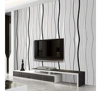 Warmiehomy Non-Woven Wallpaper Flocking 3D Wallpapers 4 Rolls 53cm x 9.5m Grey Minimalism Wavy Stripe Wall Covering for Living Room Bedroom Home Decoration