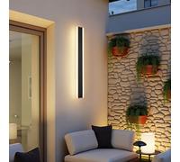 Warmiehomy Outdoor Lights Mains Powered, Modern LED Wall Lights Black, IP67 Waterproof Outside Lights, 3000K Rectangular Exterior & Indoor Wall Light for Garden Villa Porch Hallway Garage, 60cm