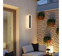 Warmiehomy Outdoor Wall Lights, Modern LED Long Wall Lamp, IP67 Waterproof Outside Lights Mains Powered, 3000K Aluminum Black Exterior & Indoor Wall Light for Garden Villa Porch Hallway Garage, 60cm