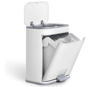 Warmiehomy Pedal Bins 12L Trash Can with Lid Double Open Detachable Small Waste Bin Plastic Recycle Rubbish Bin with Fixing Hole Garbage Bin for Kitchen Bathroom Bedroom Office，Grey