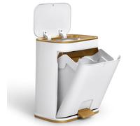 Warmiehomy Pedal Bins 12L Trash Can with Lid Double Open Detachable Small Waste Bin Plastic Recycle Rubbish Bin with Fixing Hole Garbage Bin for Kitchen Bathroom Bedroom Office, Gold
