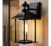 Warmiehomy PIR Outdoor Wall Lights with Motion Sensor, 3 Modes IP65 Waterproof Outside Lights Mains Powered, E27 External Black Modern Exterior Sconce Lamp for Front Door Porch Balcony (Bulb Included)