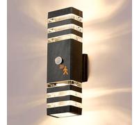 Warmiehomy PIR Outdoor Wall Lights with Motion Sensor, Modern GU10 LED Up Down Outside Lights Mains Powered, IP67 Waterproof External Lighting Exterior Sconce Lamp for Front Door, Porch, Hallway, 33cm